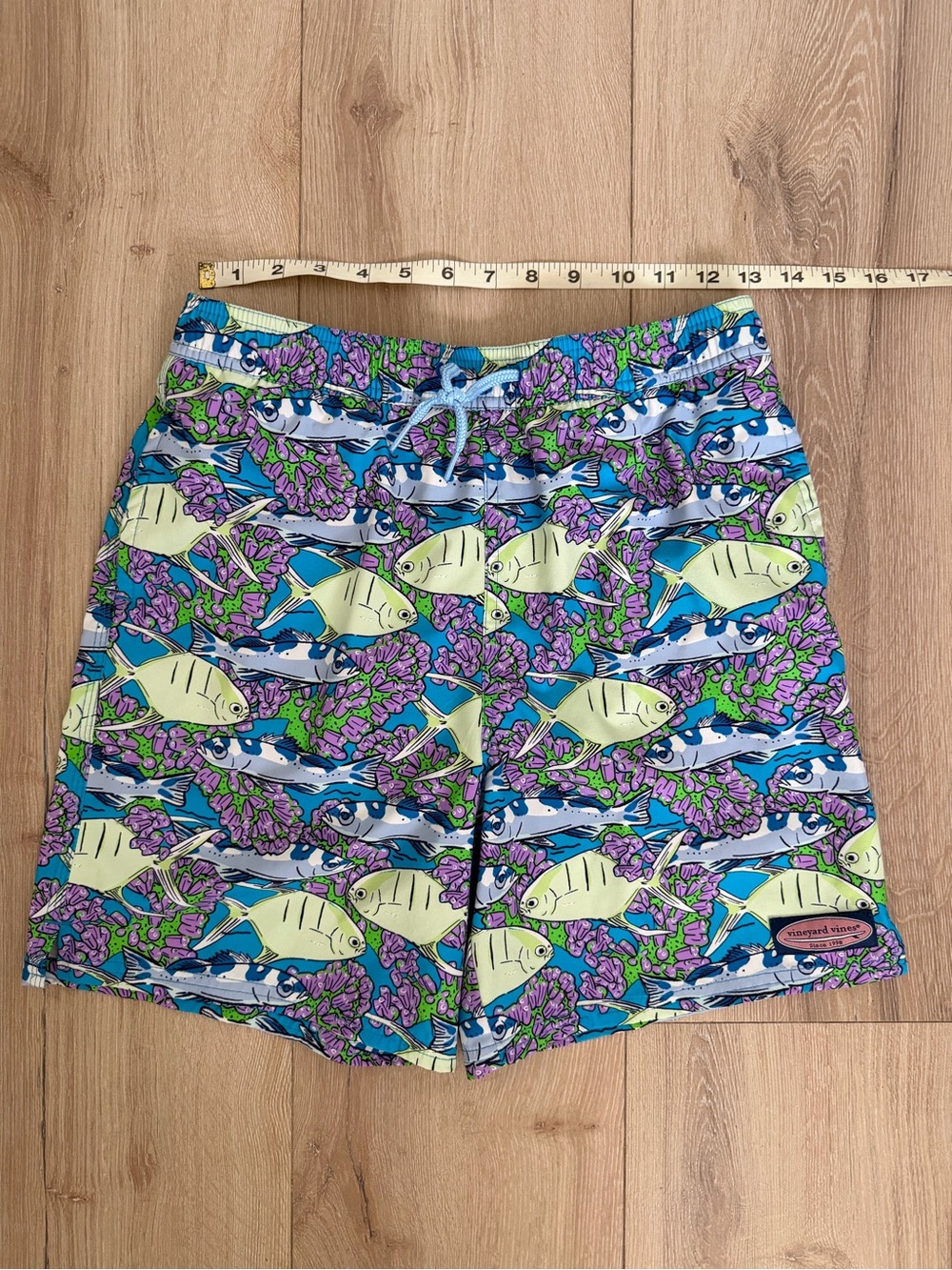 Vineyard Vines Boys L Tropical Fish Swim Shorts - Blue/Purple/Green